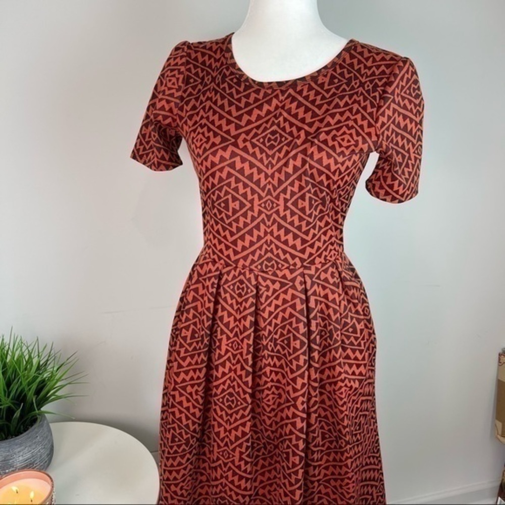 Lularoe Womens A Line Dress Red Black Geometric Stretch Scoop Zip Short Sleeve S - Picture 3 of 11
